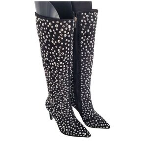 Lauren Lorraine Haddie Black With Silver Studded Heeled Boots Size 11